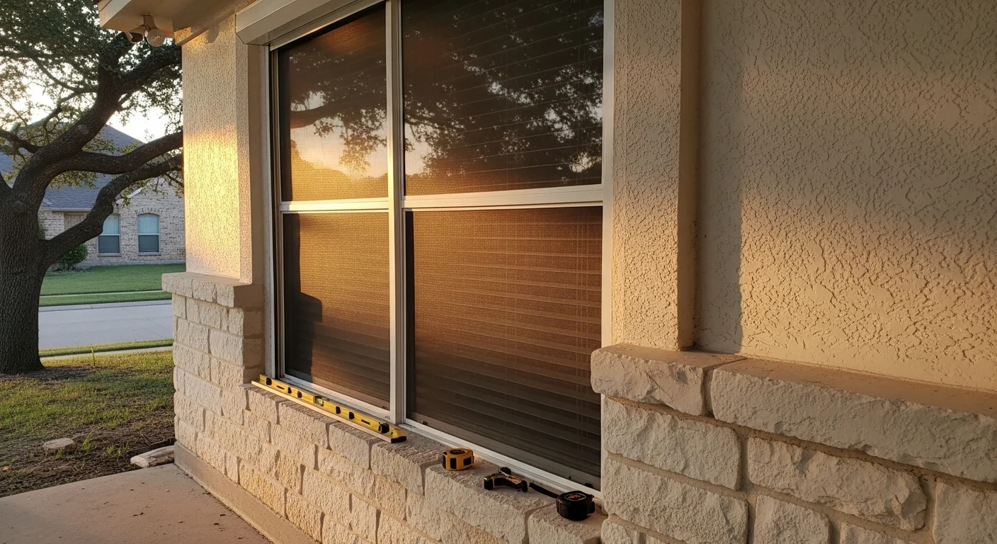Custom window solar screen installation on residential home
