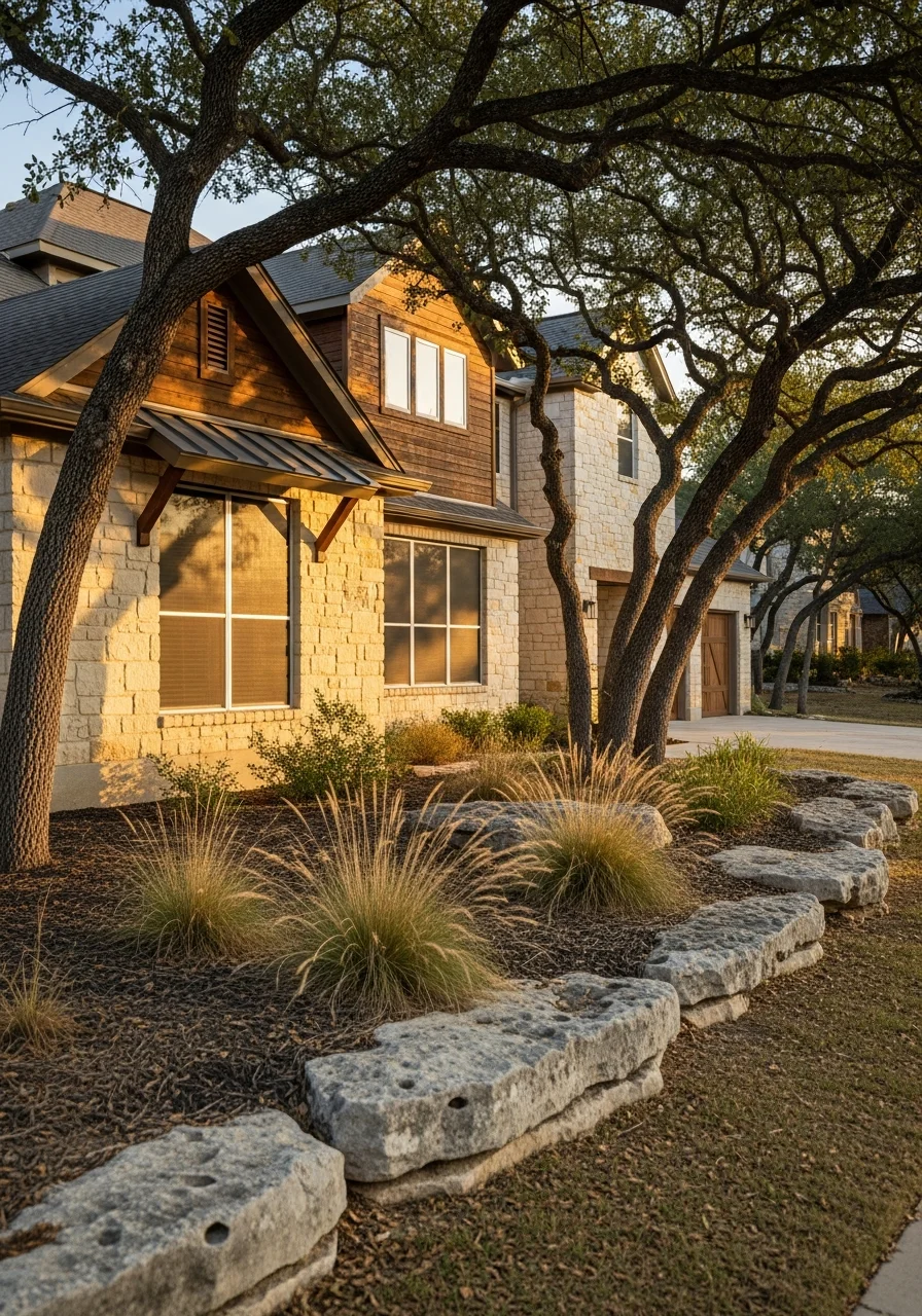 New Braunfels home exterior showing mature landscaping and typical Hill Country architectural style.